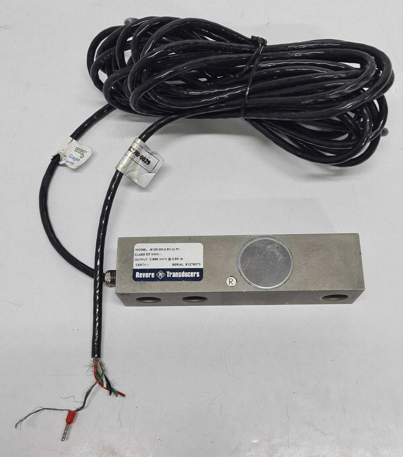VISHAY Revere Transducers 9123-D3-2.5K-20P1 Beam Load Cell 2.998 mV/V @ 2.5K lb