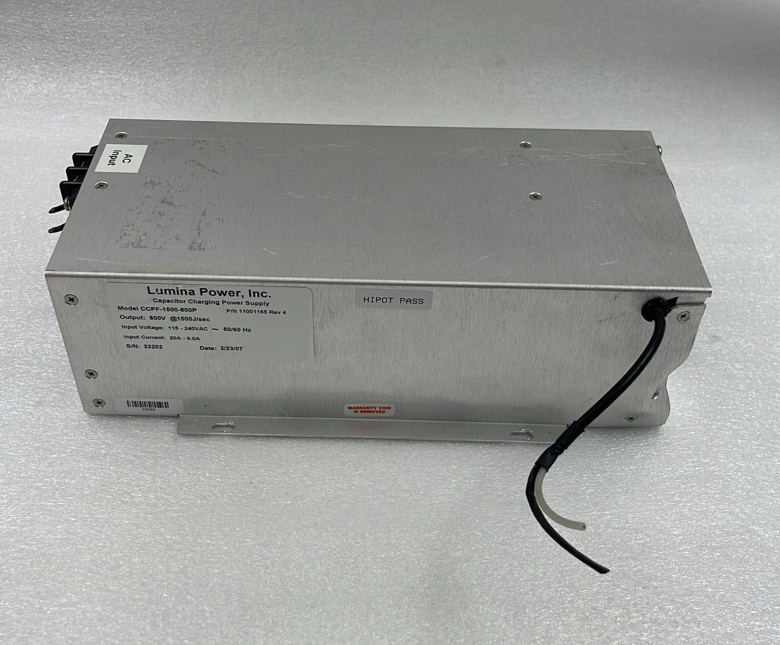 Lumina CCPF-1500-800 11001165 Capacitor Charging Power Supply 800V 1500J *AS-IS*