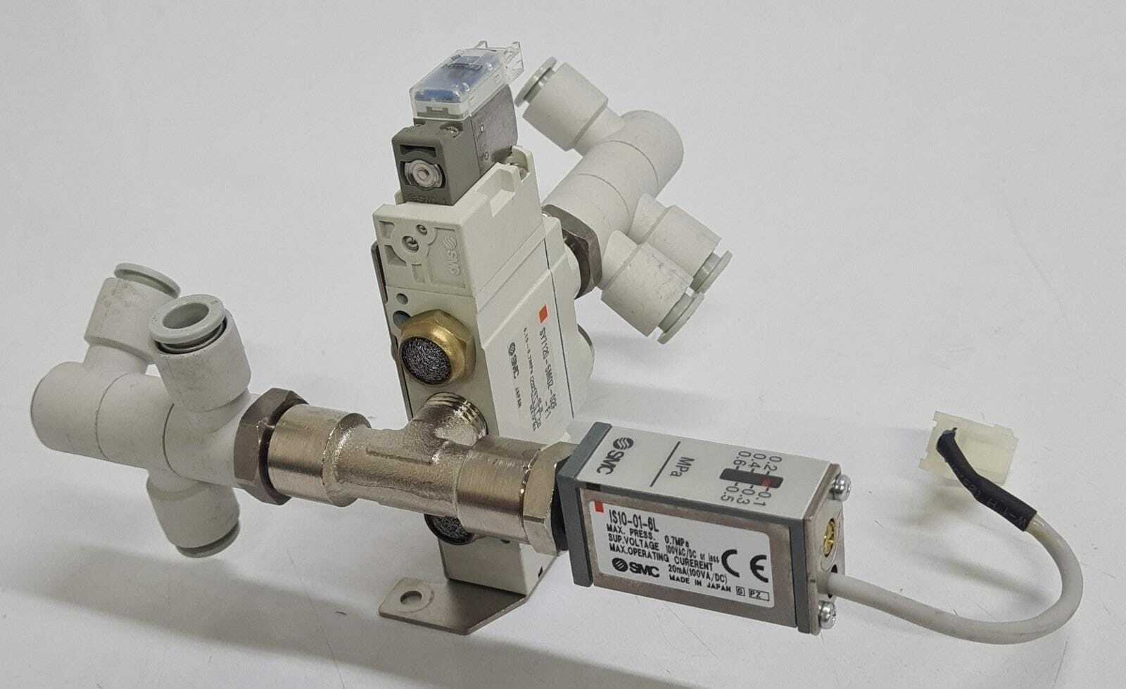 SMC IS10-01-6L PNEUMATIC PRESSURE SWITCH W/ SY7120-5MOZ-02F SOLENOID VALVE