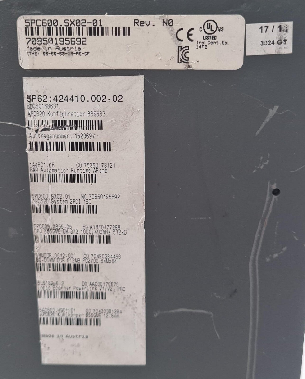 B&R Automation PC 5PC600.SX02-01 5P62 424410.002-02 Industrial Computer **AS-IS