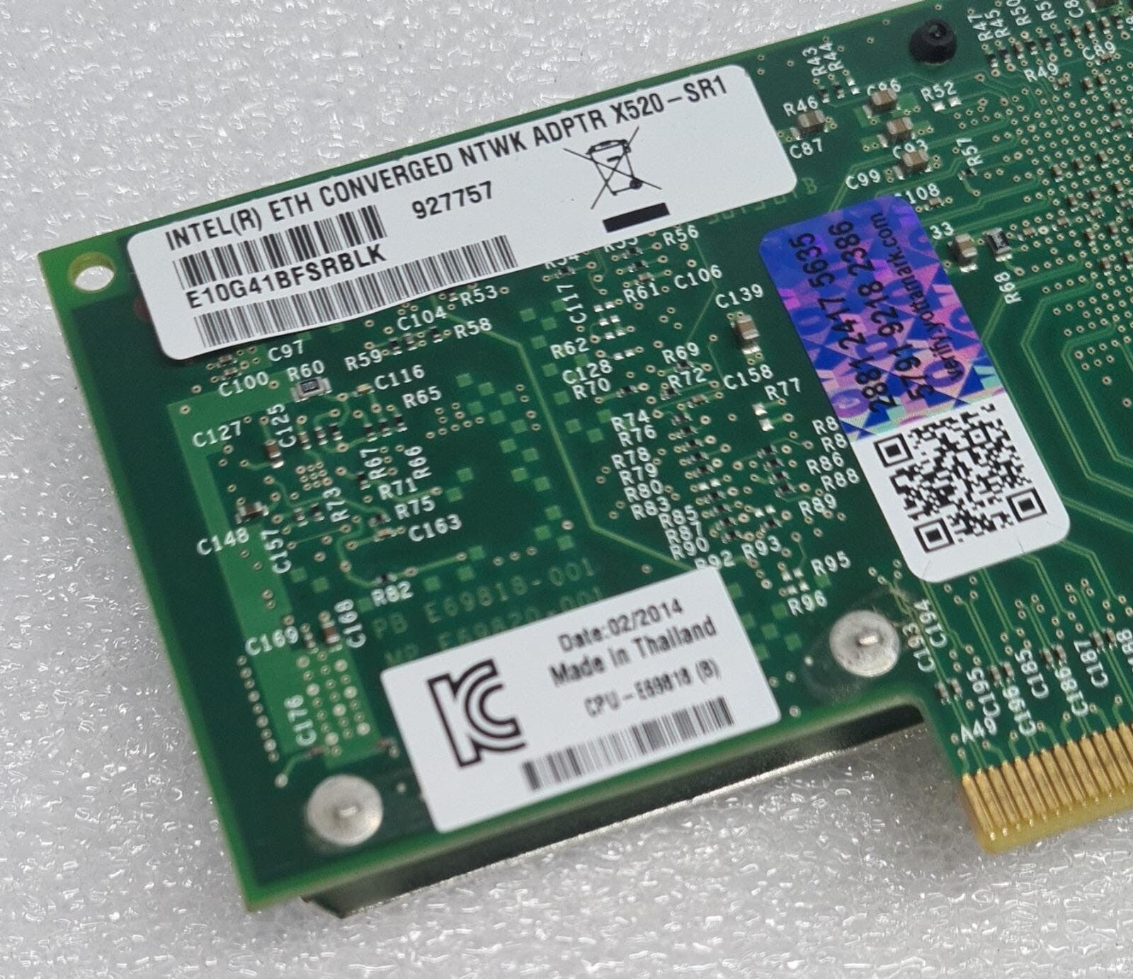 INTEL X520-SR1 10G 1 Port PCI-E E10G41BFSRBLK ETH NTWK ADPTR W/ 455885-001 SFP