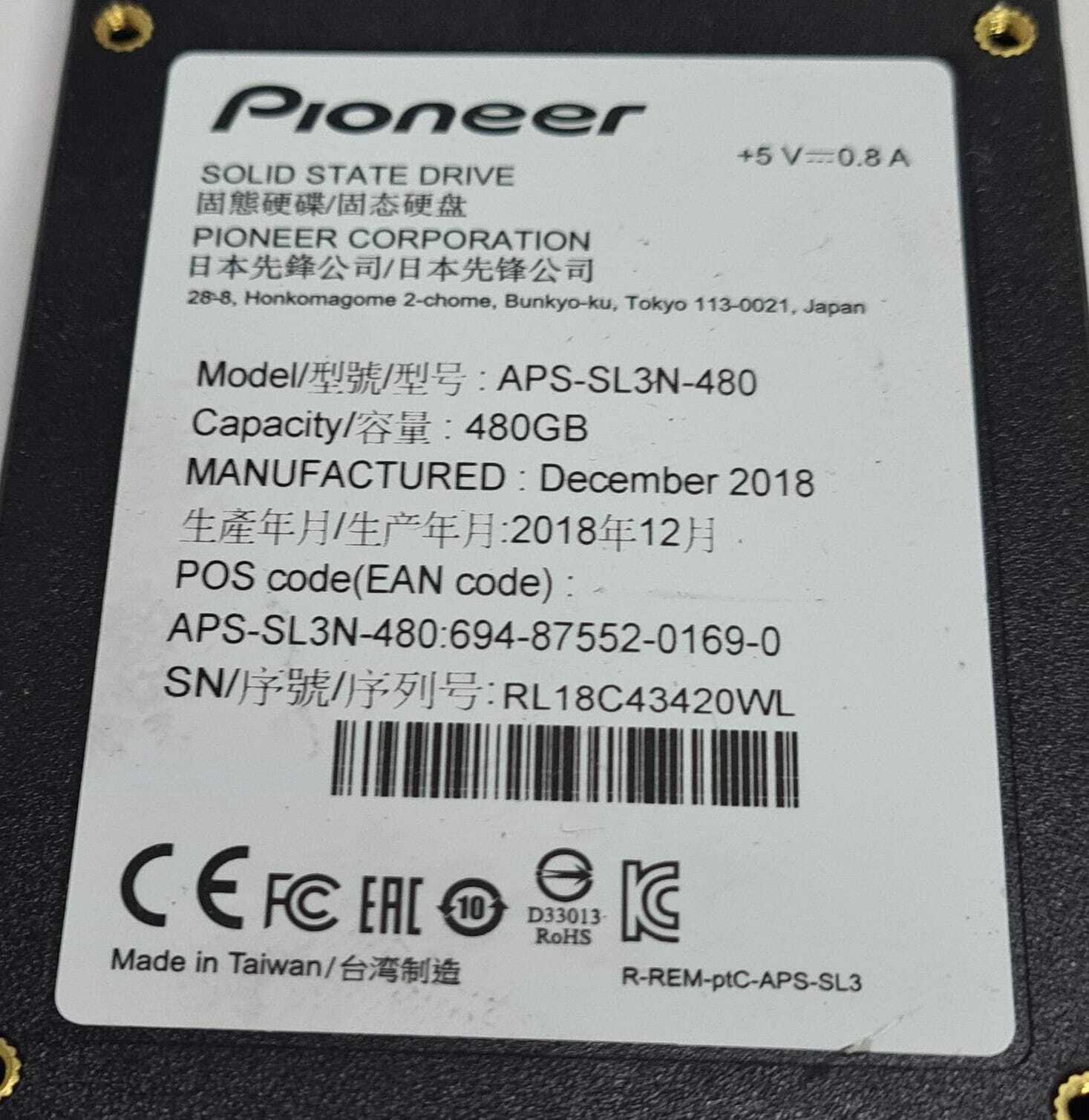 Pioneer Solid State Drive APS-SL3N-480 480GB SSD 2.5" TLC flash Internal
