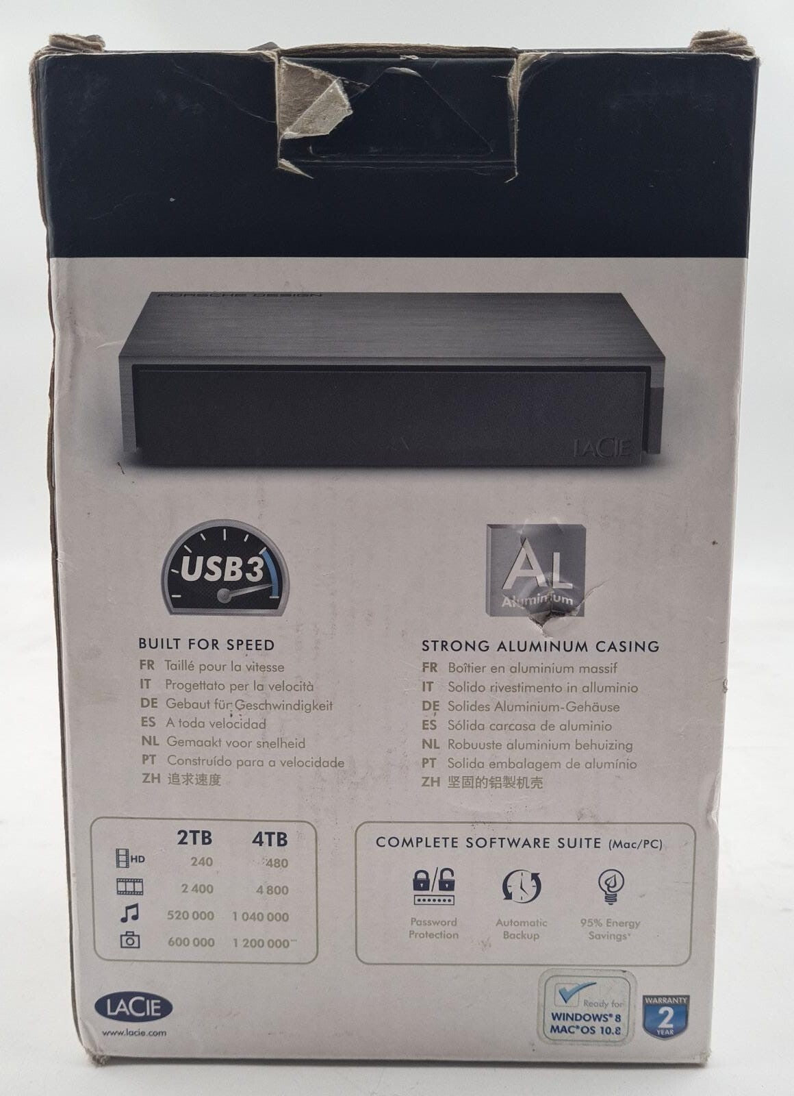 NEW - LACIE Porsche Design DESKTOP External Hard Drive 3TB USB 3.0 / 2.0