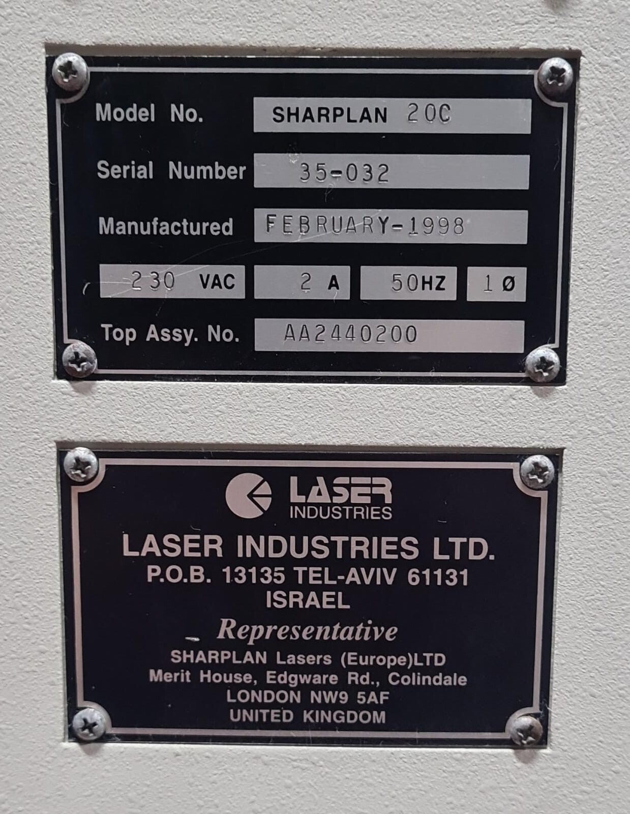 Laser Industries LTD Lumenis Sharplan Surgicenter 20C System 20W 230V **AS-IS