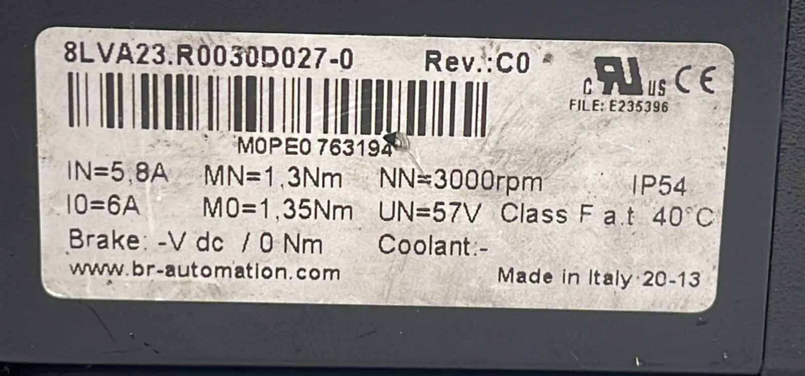 B&R Automation 8LVA23.R0030D027-0 Synchronous Servo Motor