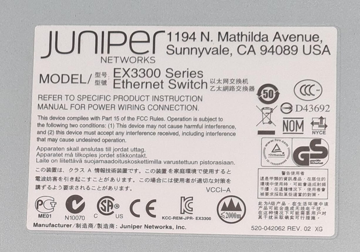 Juniper Networks EX3300 Series Ethernet Switch EX3300-24T 24-Port Gigabit BASE-T
