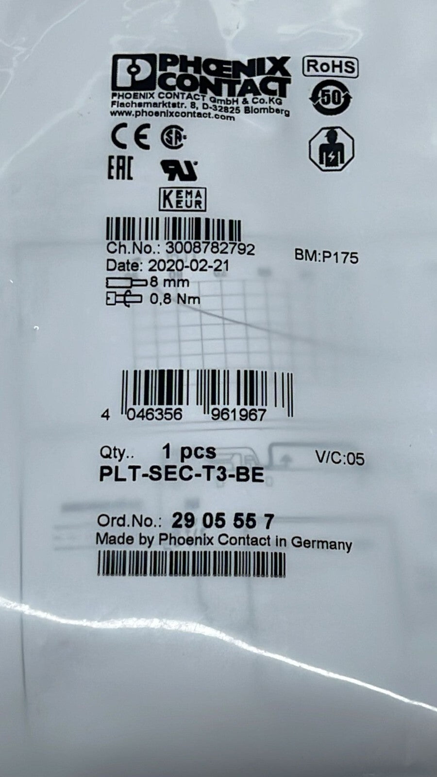 *NEW SEALED* PHOENIX CONTACT PLUGTRAB PLT-SEC-T3-BE 2905557 Surge Protection