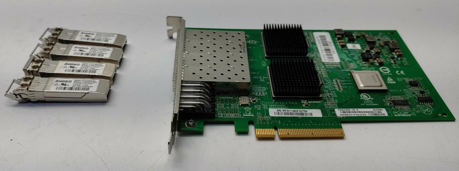 QLogic QLE2564 Quad Port FC HBA PCI-E 4 Port + 4x 8Gb Transceivers Fiber Channel