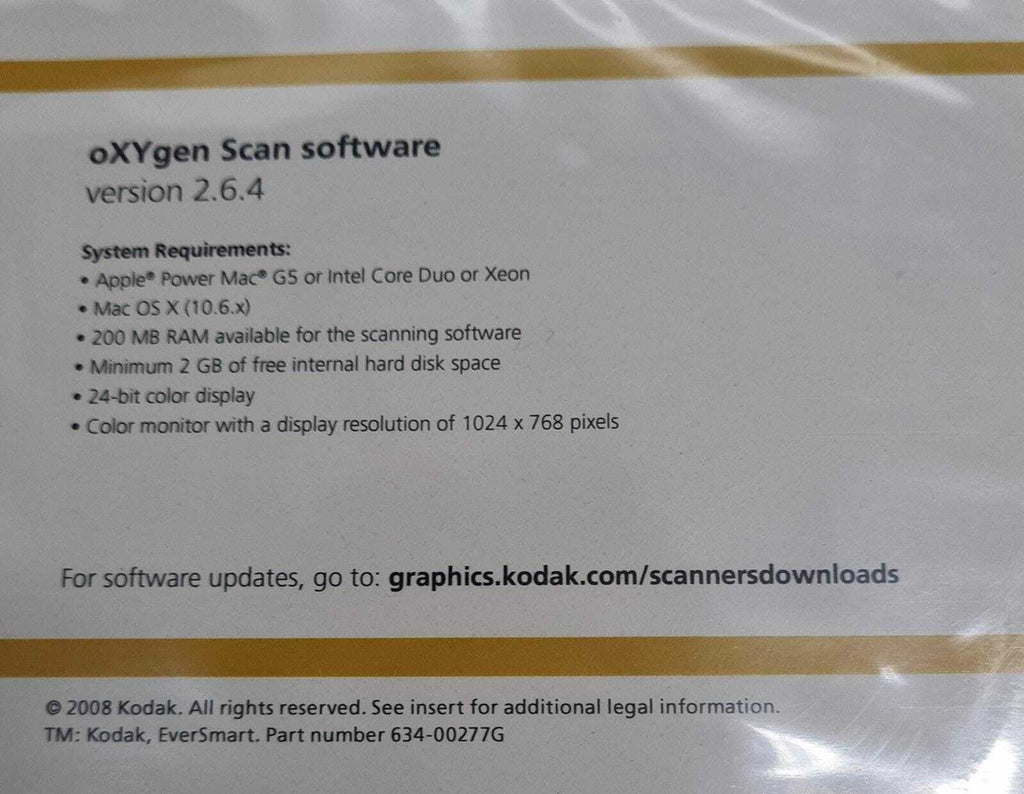 KODAK oXYgen Scan Software For EverSmart Ver. 2.6.4 MAC OS X (10.6.x)