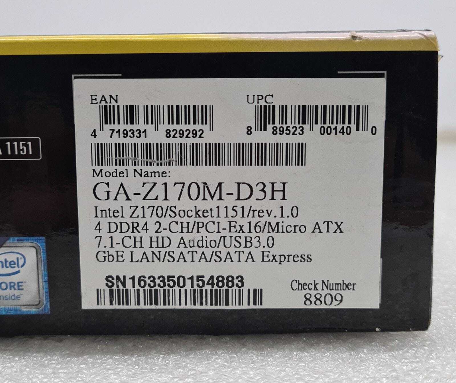 GIGABYTE GA-Z170M-D3H LGA1151 DDR4 Motherboard W/ BOX & I/O Shield - FOR PARTS