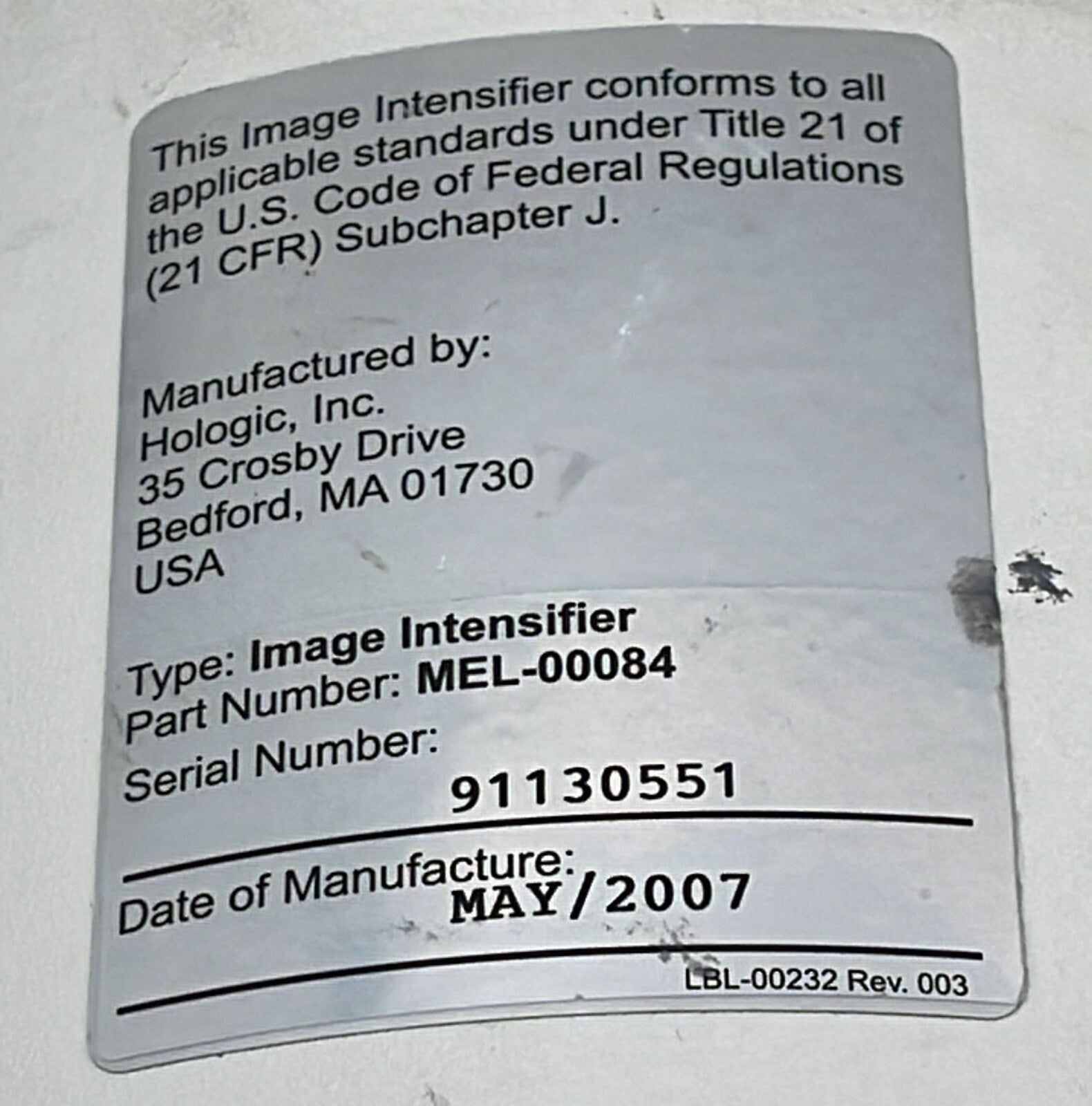 Hologic InSight 2 C-Arm Imagine Thermo Intensifier THALES TH 59464 Q710G040L52