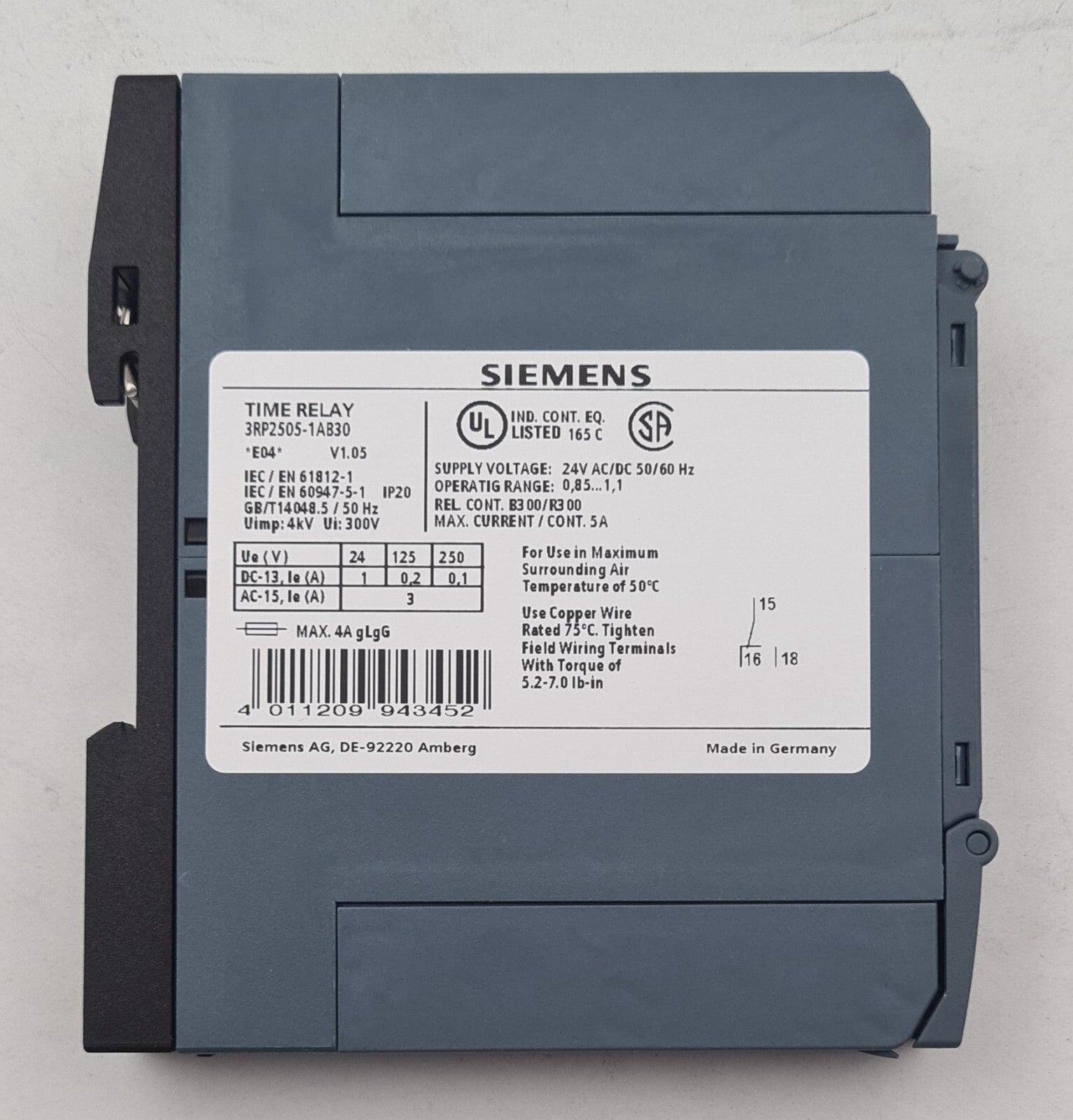 NEW - SIEMENS TIME RELAY 3RP2505-1AB30 V1.05