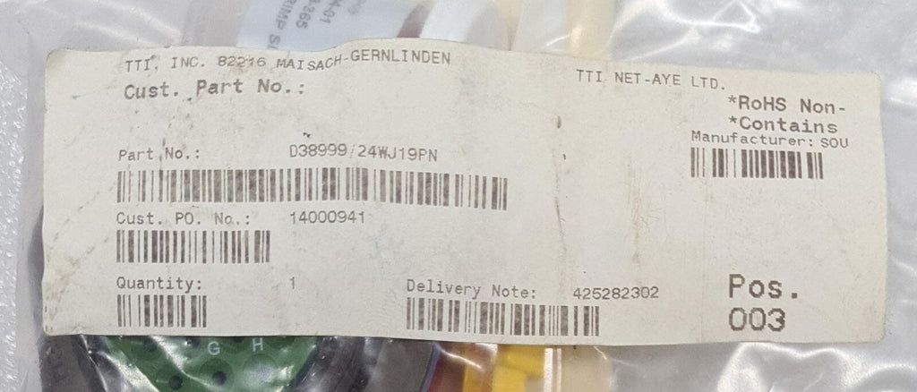 [LOT OF 6] NEW SEALED - SOURIAU TTI D38999/24WJ19PN Circular MIL Spec Connector