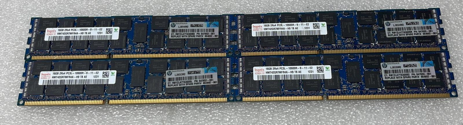[LOT 4] SK HYNIX 16GB 2Rx4 PC3L-10600R HMT42GR7MFR4A-H9 ECC SERVER MEMORY RAM