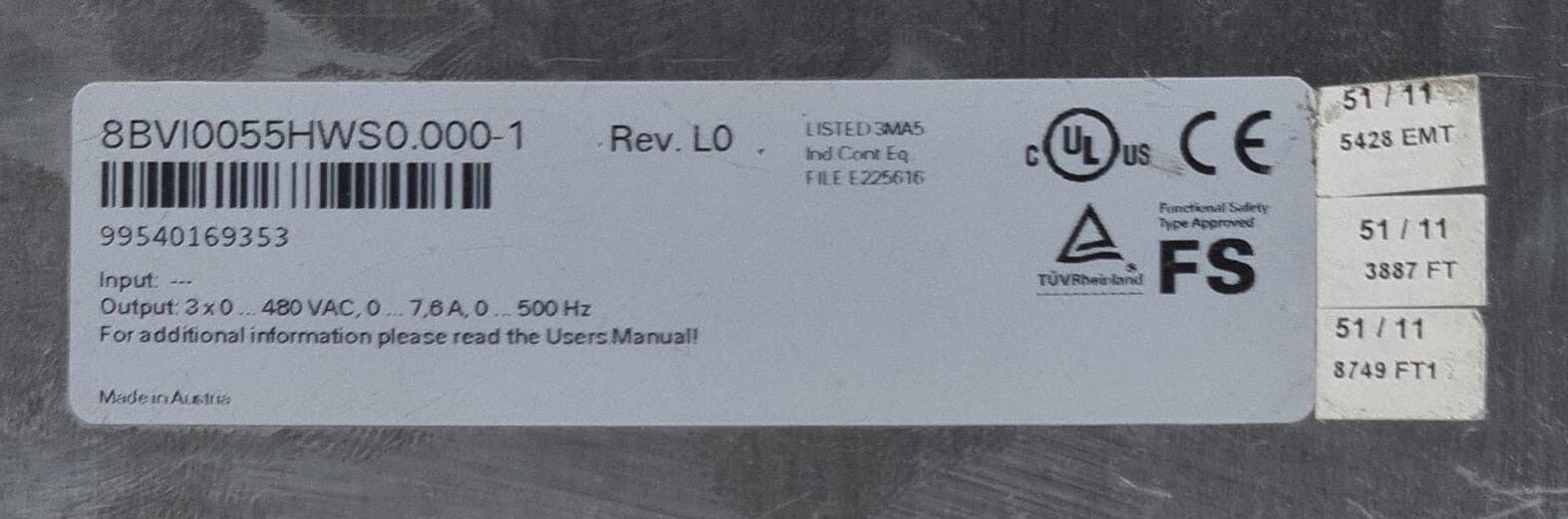 B&R Automation Acopos I0055S 8BVI0055HWS0.000-1 Multi Inverter - FOR PARTS