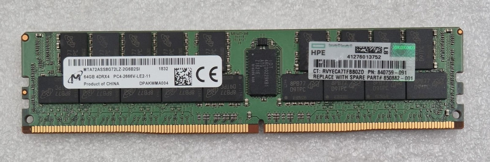 Micron 64GB 4DRX4 PC4-2666V MTA72ASS8G72LZ-2G6B2SI Server Memory RAM *HPE*