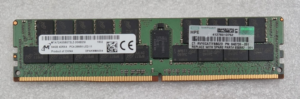 Micron 64GB 4DRX4 PC4-2666V MTA72ASS8G72LZ-2G6B2SI Server Memory RAM *HPE*
