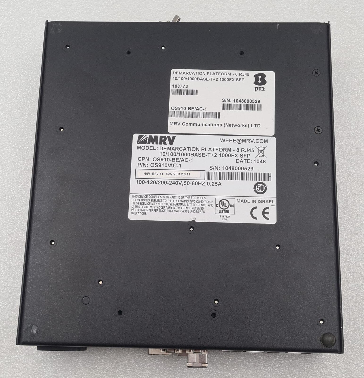 MRV OS-910 OS910/AC-1 Demarcation Platform RJ45 10/100/1000 BASE-T+2 1000FX SFP