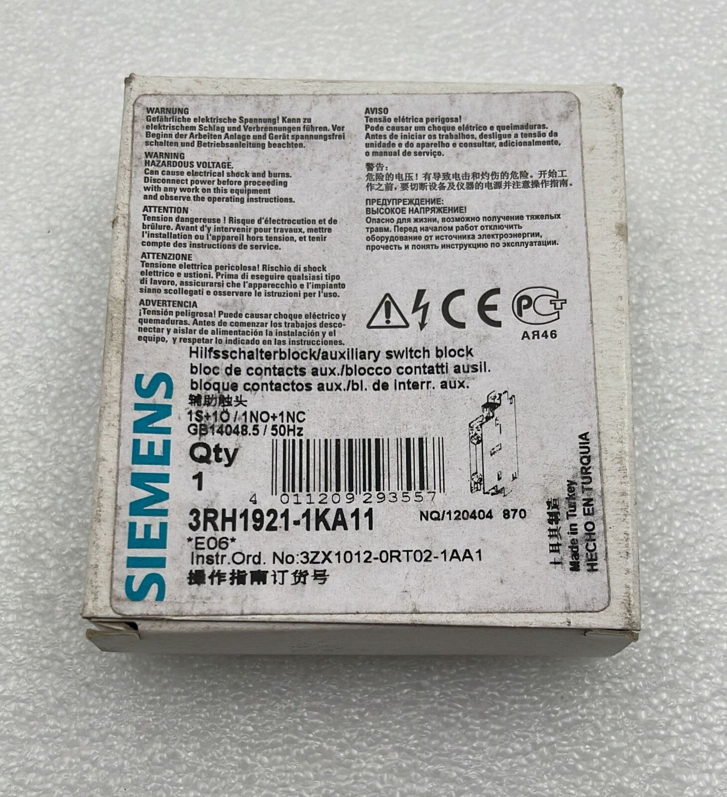 [LOT OF 4] Siemens 3RH1921-1KA11 Auxiliary switch block