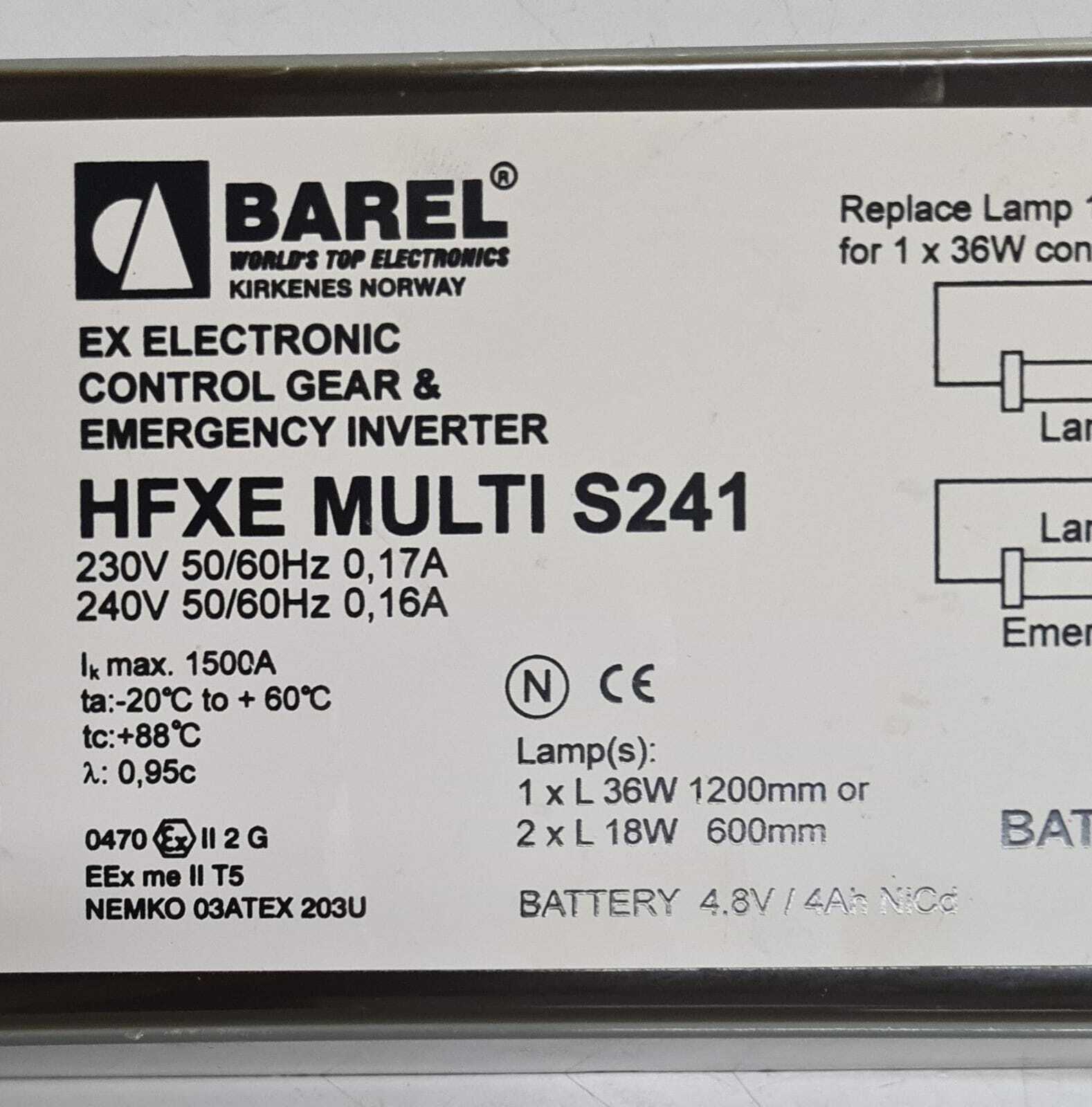 BAREL HFXE MULTI S241 EX ELECTRONIC CONTROL GEAR & EMERGENCY INVERTER