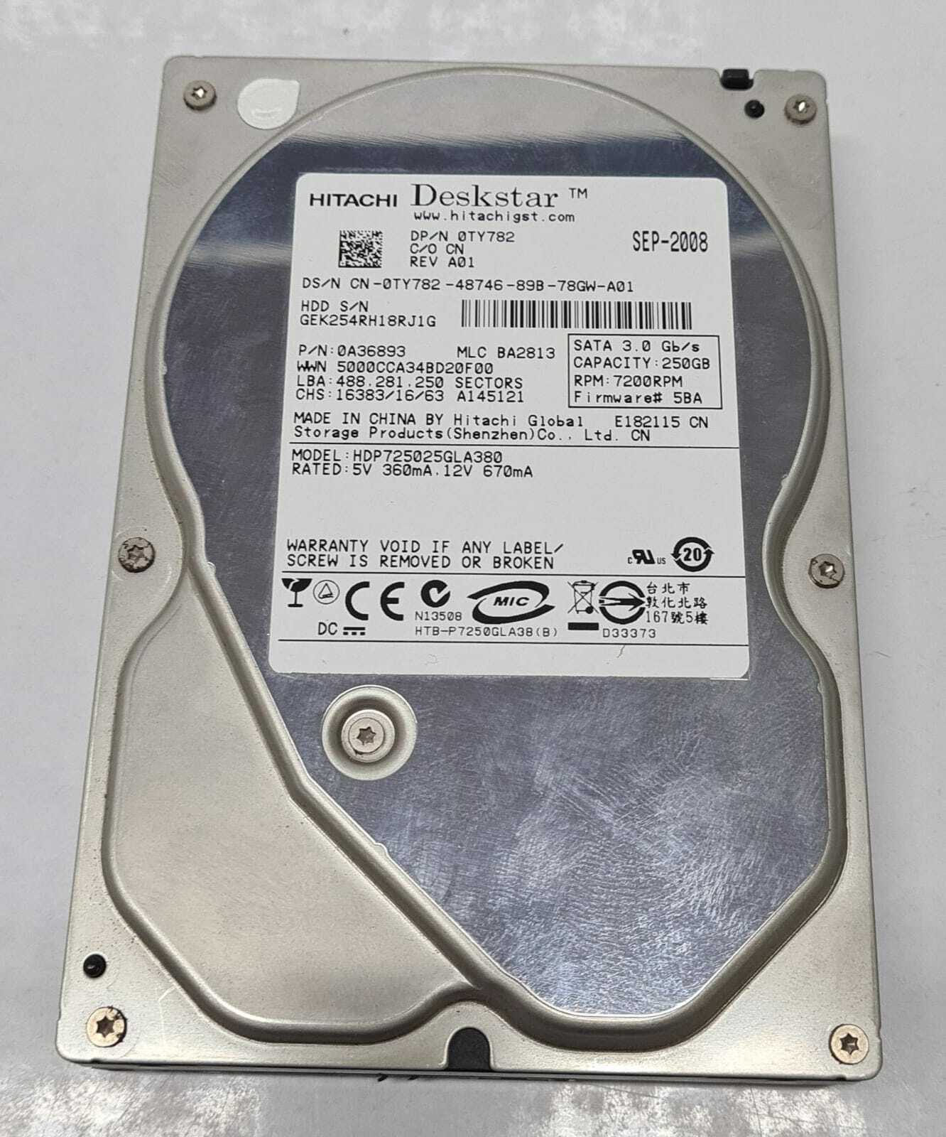 Hitachi Deskstar HDP725025GLA380 0TY782 Internal 250GB 7200RPM