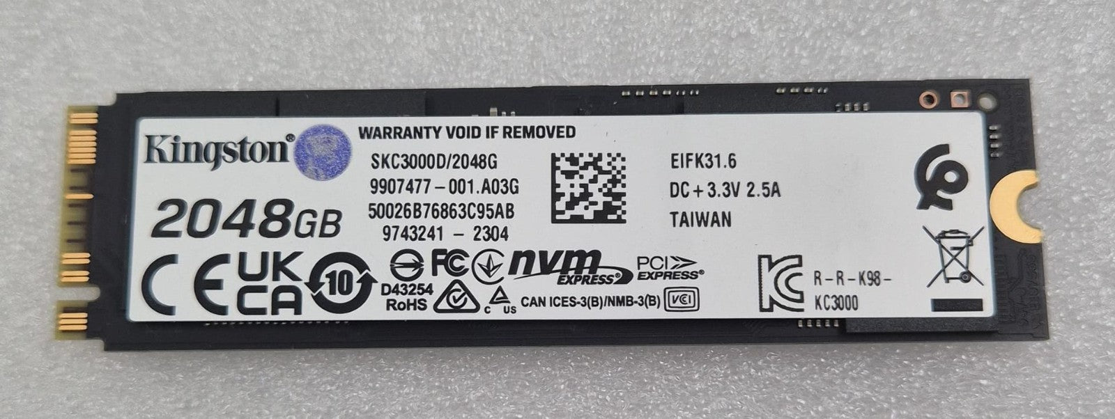 Kingston KC3000 PCIe 4.0 NVMe M.2 2TB 2048GB Internal SSD SKC3000D/2048G PCIe