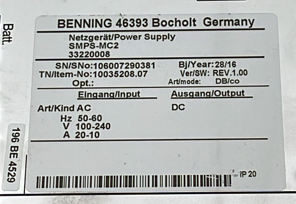 Benning 46393 Bocholt Power Supply SMPS-MC2 33220008 10035208.07