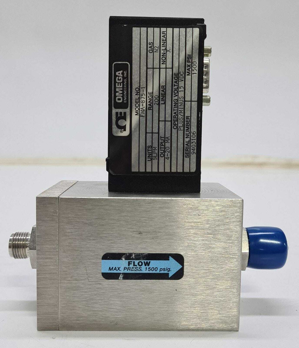 OMEGA FMA-875-1 Gas N2 Range 200 1500 PSI 15 VDC Mass Flow meter Control Valve