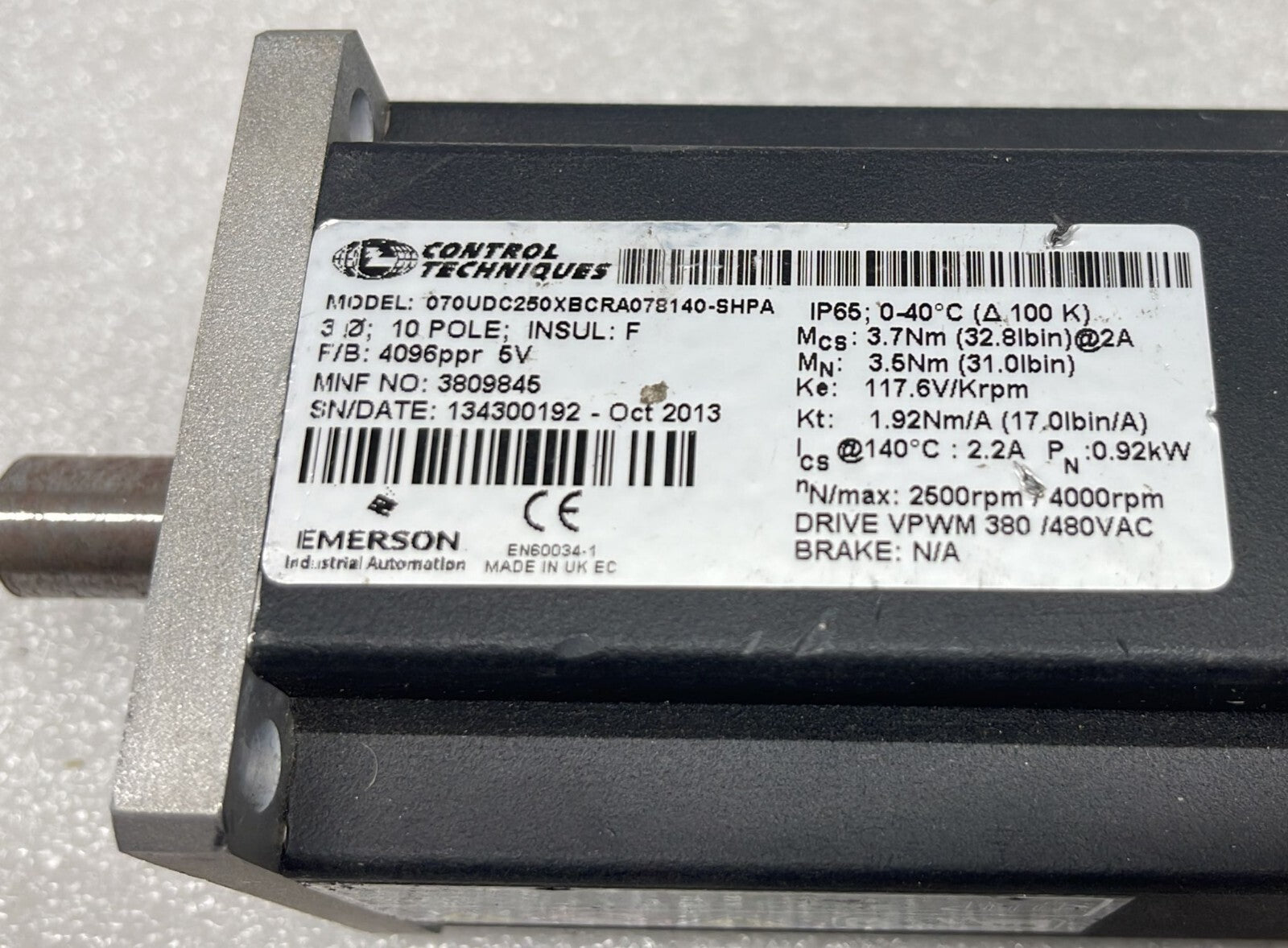 CONTROL TECHNIQUES UNIMOTOR 070UDC250XBCRA078140-SHPA Motor