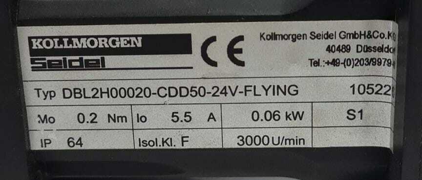 KOLLMORGEN SEIDEL SERVO MOTOR DBL2H00020-CDD50-24V-FLYING 5.5A 0.06 kW