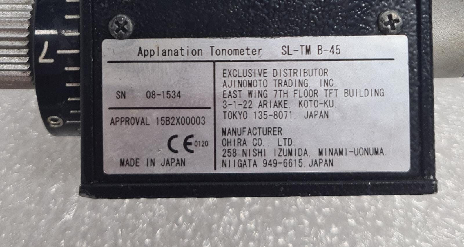 OHIRA SHIN NIPPON Applanation Tonometer SL-TM B-45 for Slit Lamp Optometry