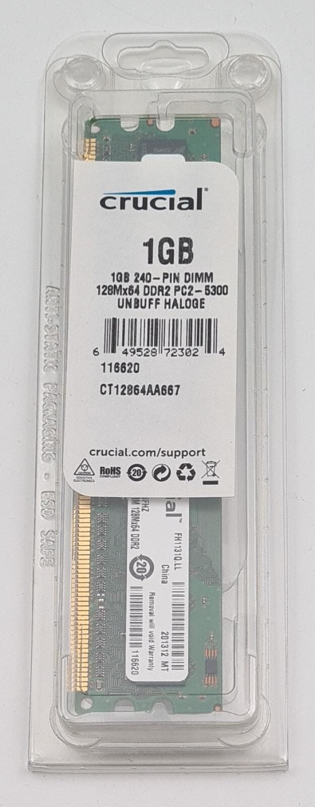 [LOT 27] Crucial 1GB 240-PIN DIMM 128Mx64 DDR2 PC2-5300 Unbuffered CT12864AA667