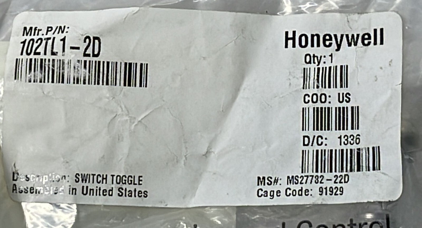 NEW - Honeywell 102TL1-2D MS27782-22D Micro Switch Toggle 2-Position