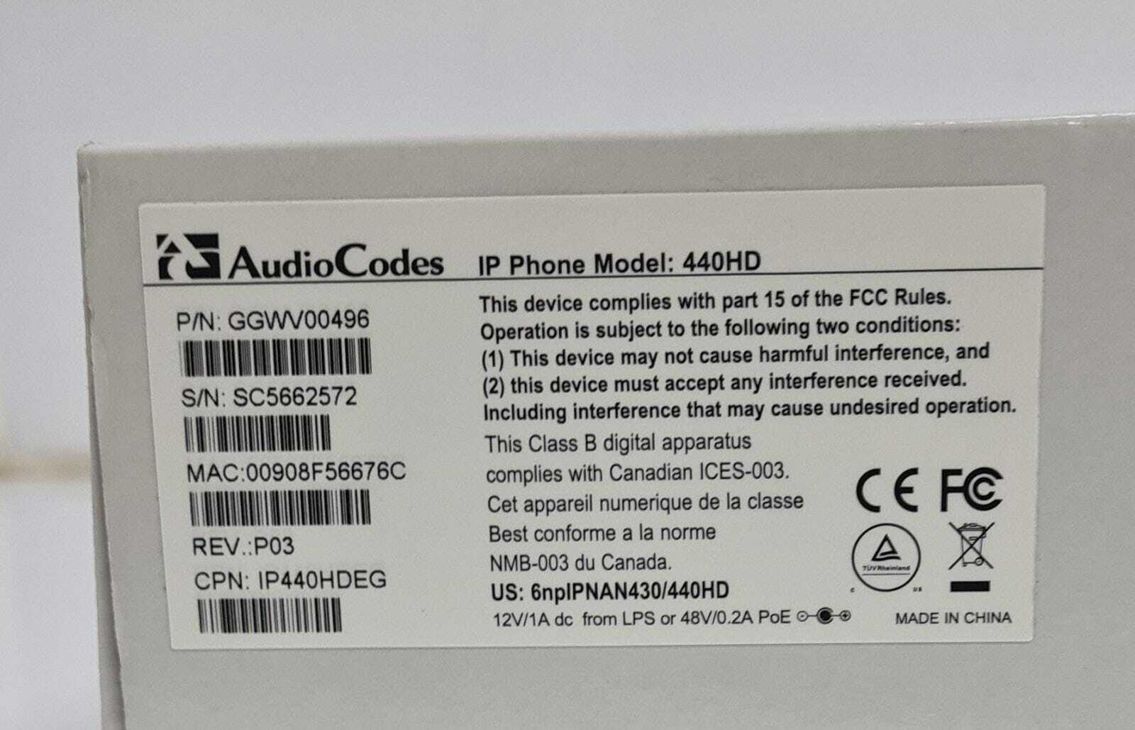 NEW - AudioCodes 440HD IP Phone GGWV00496 REV P03 IP440HDEG (Black)