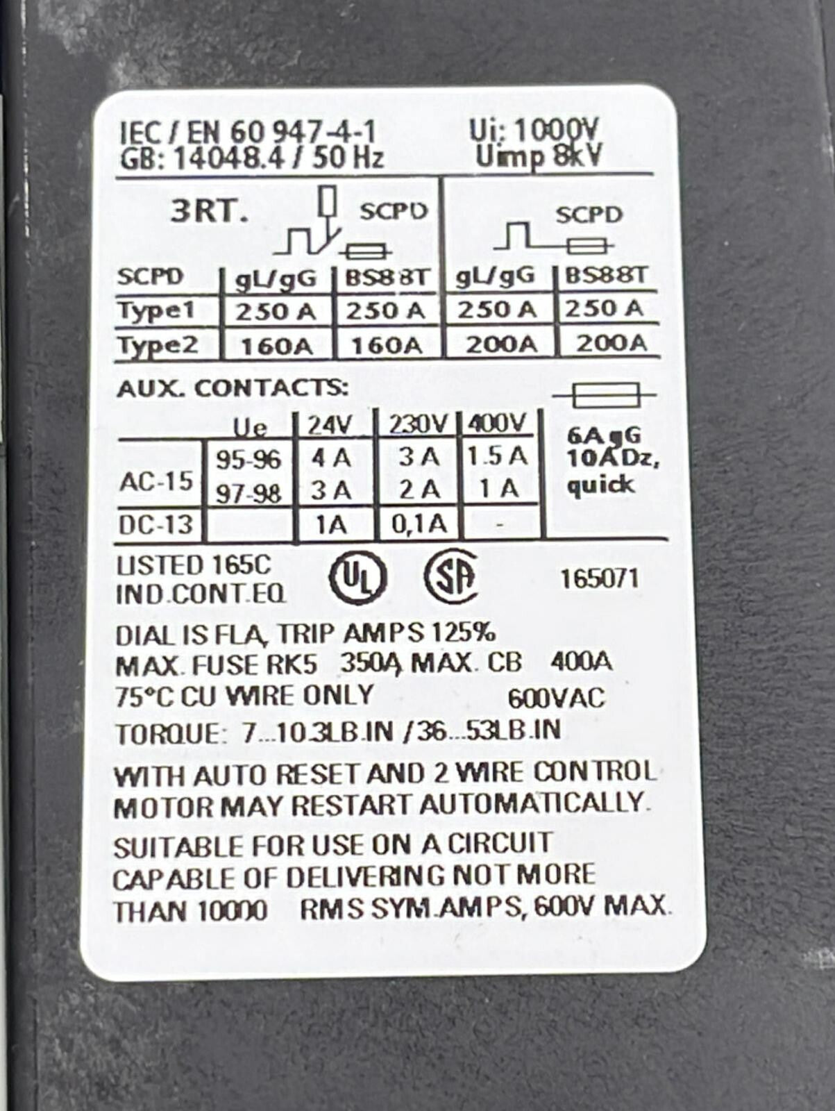 NEW** Siemens 3RU1146-4MB1 Overload relay 80-100A