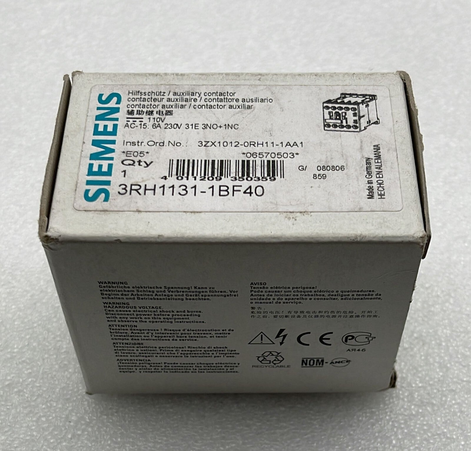 [LOT OF 5] NEW - Siemens 3RH1131-1BF40 Auxiliary contactor 3ZX1012-0RH11-1AA1