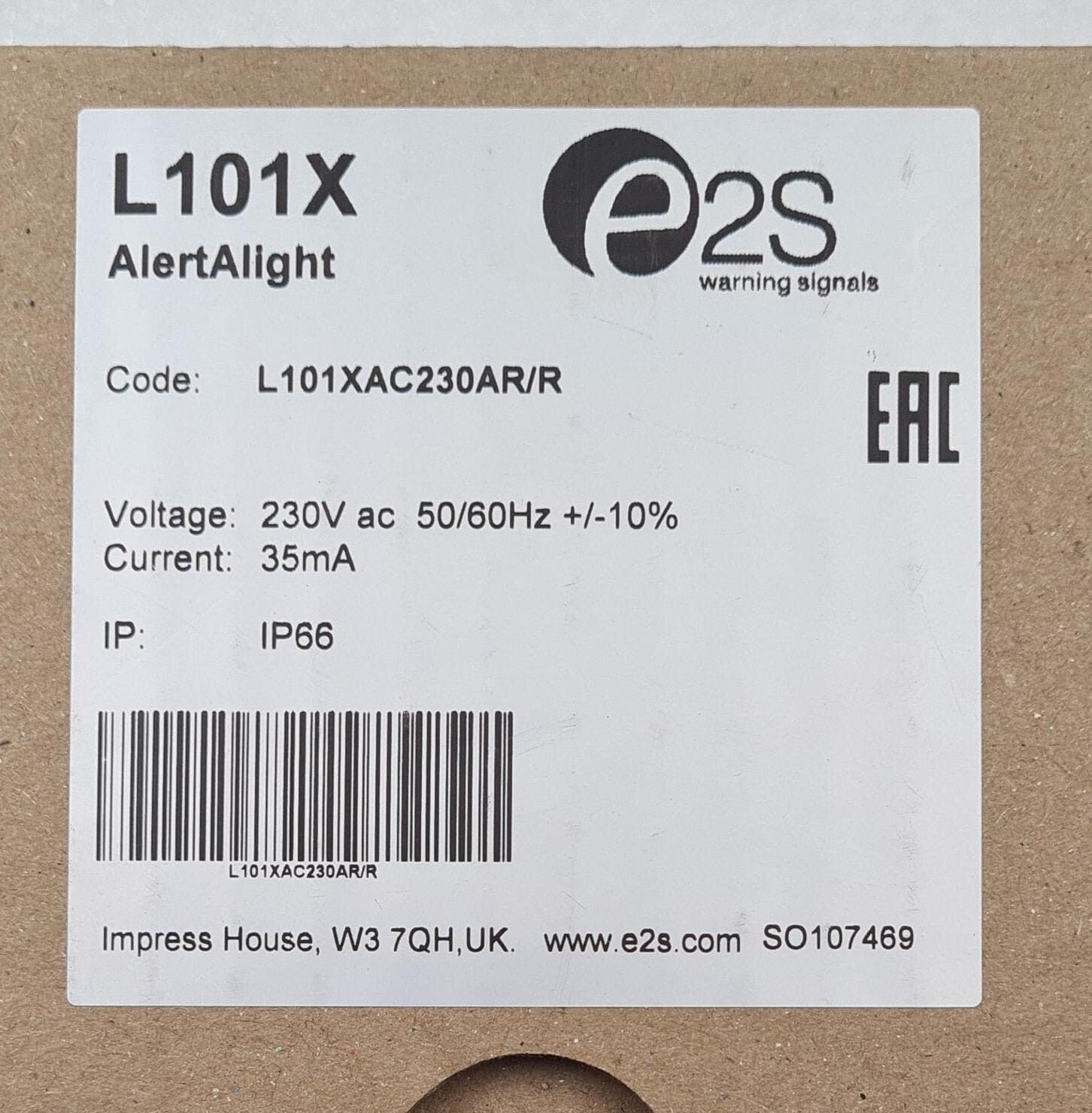 NEW- E2S Warning Signal L101X AlertAlight L101XAC230AR/R 230V IP66 Xenon Beacon