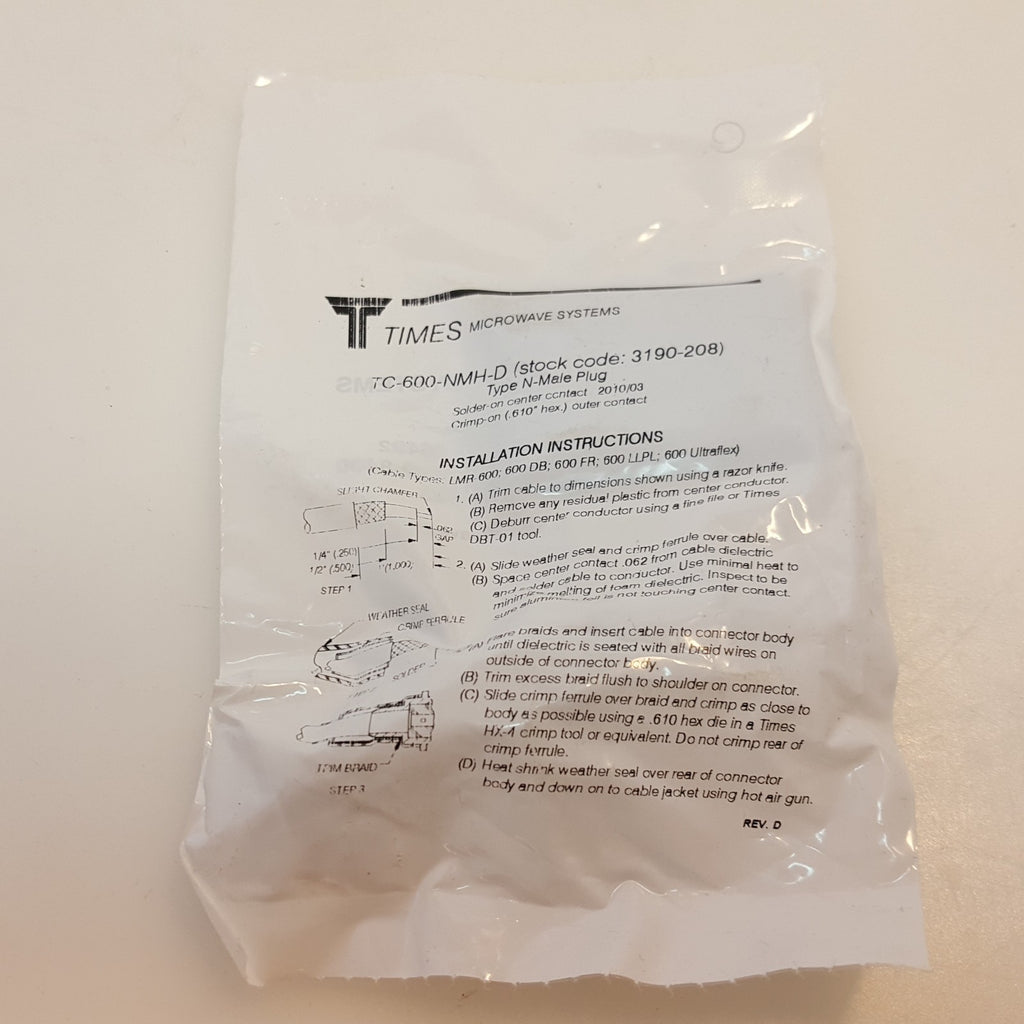 [LOT 11 PCS] Times Microwave TC-600-NMH-D N-Male Plug 3190-208