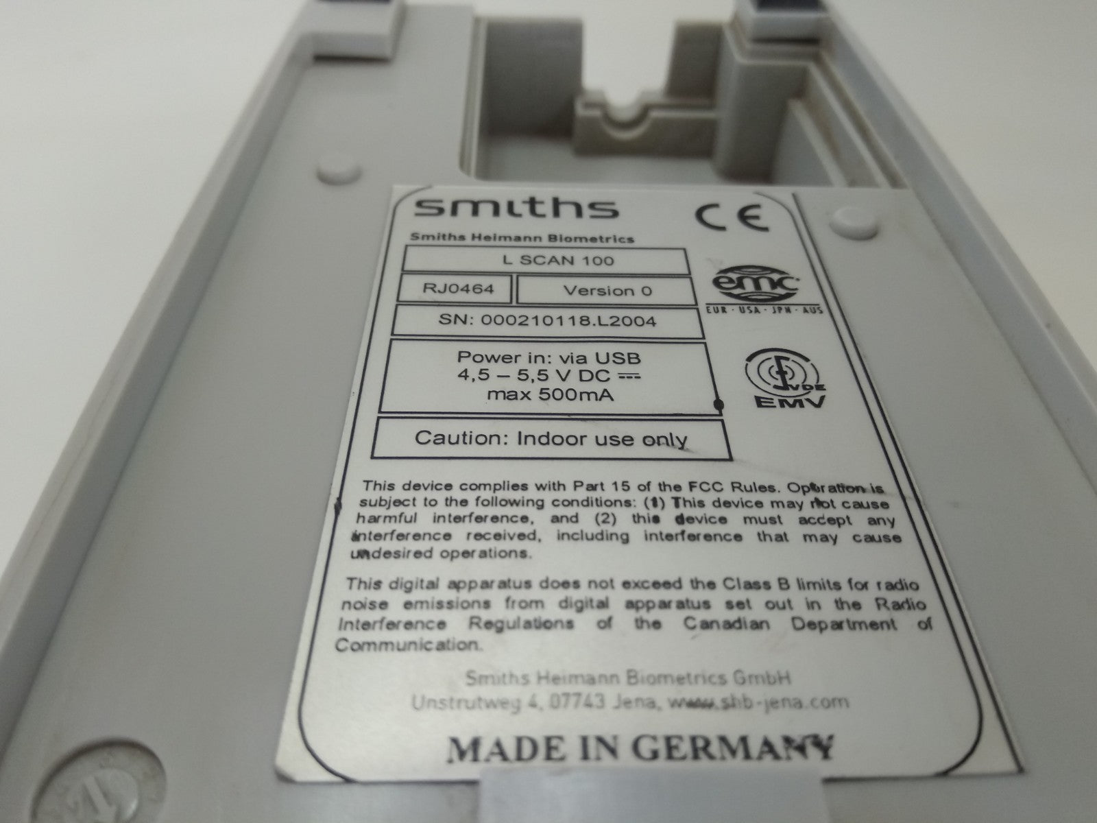 Smiths Heimann Biometrics L Scan 100 USB Fingerprint Scanner Id