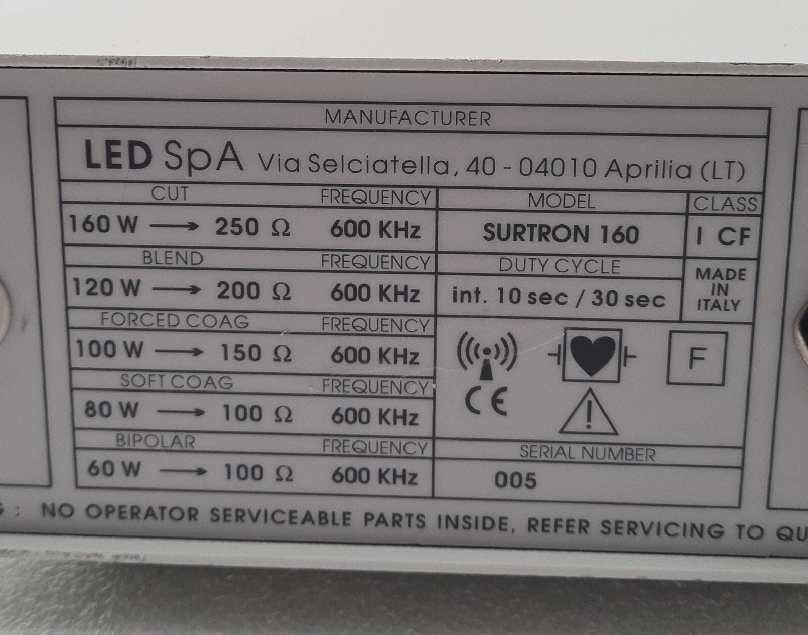 LED SpA SURTRON 160 Electrosurgical Generator