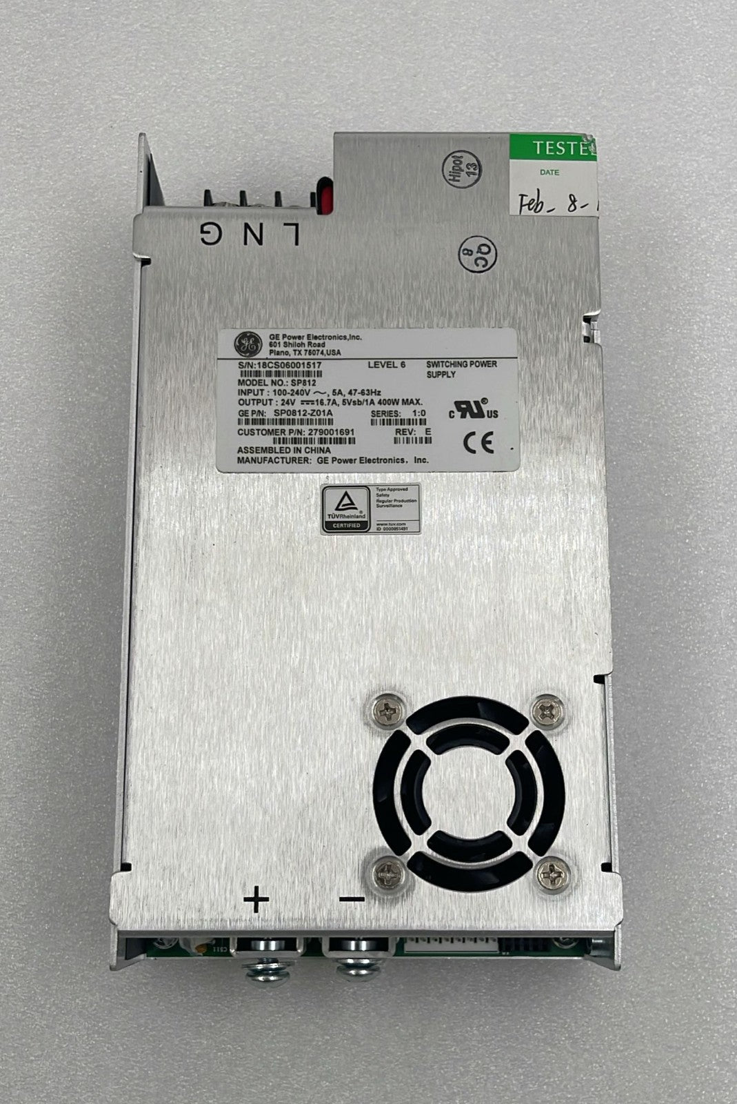 GE SP812 industrial power supply module rear view with cooling fan