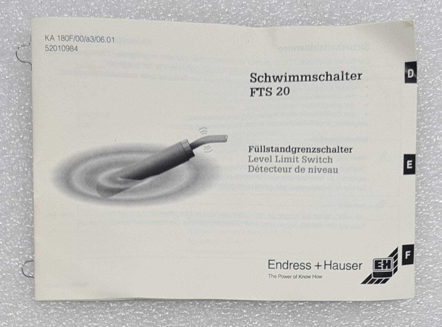 **NEW** Endress+Hauser Schwimmschalter FTS20 Float Switch AC/DC PUR 52010123