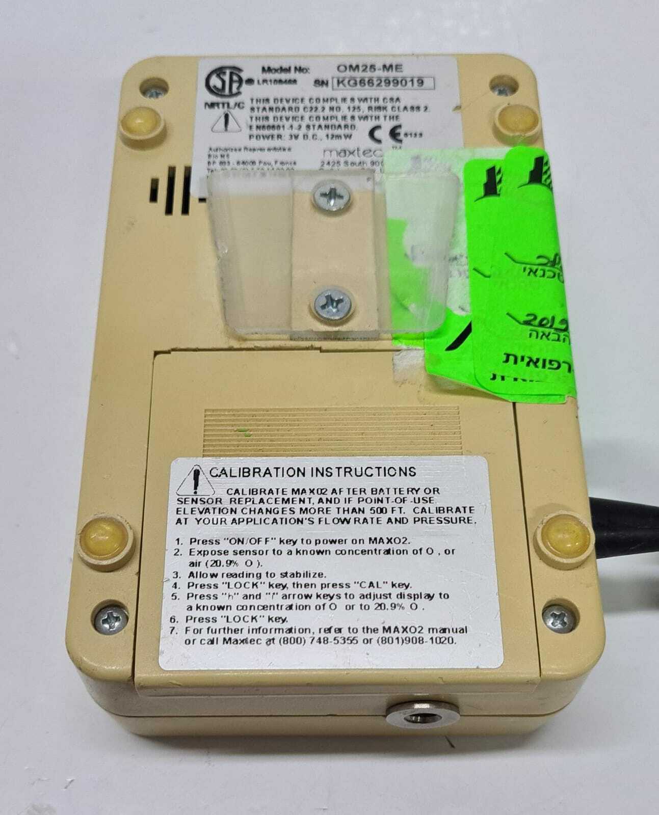 Maxtec MaxO2 OM25-ME Oxygen Monitor Analyzer - FOR PARTS