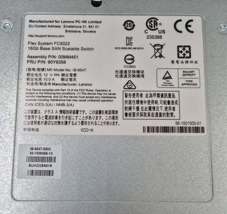 Lenovo FC5022 product label and compliance sticker close-up