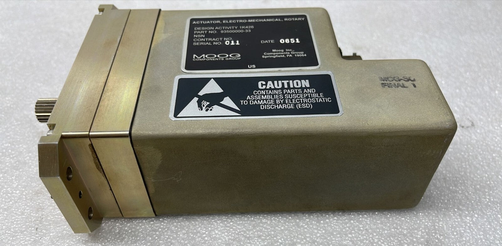 MOOG ROTARY ACTUATOR ELECTRO-MECHANICAL 935 NSN Activity 1K426