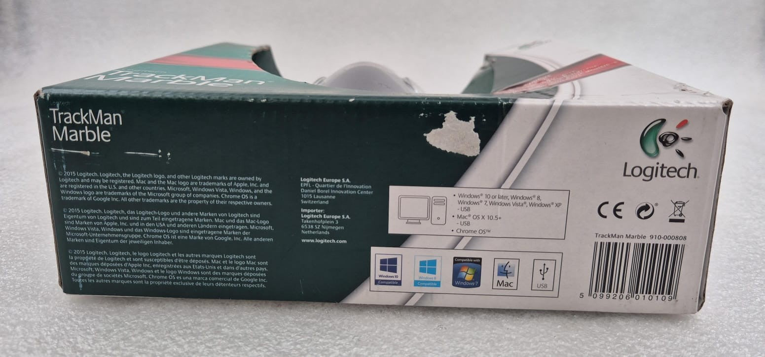 NEW - Logitech TrackMan Marble Trackball USB Mouse T-BC21 910-000808 810-000767