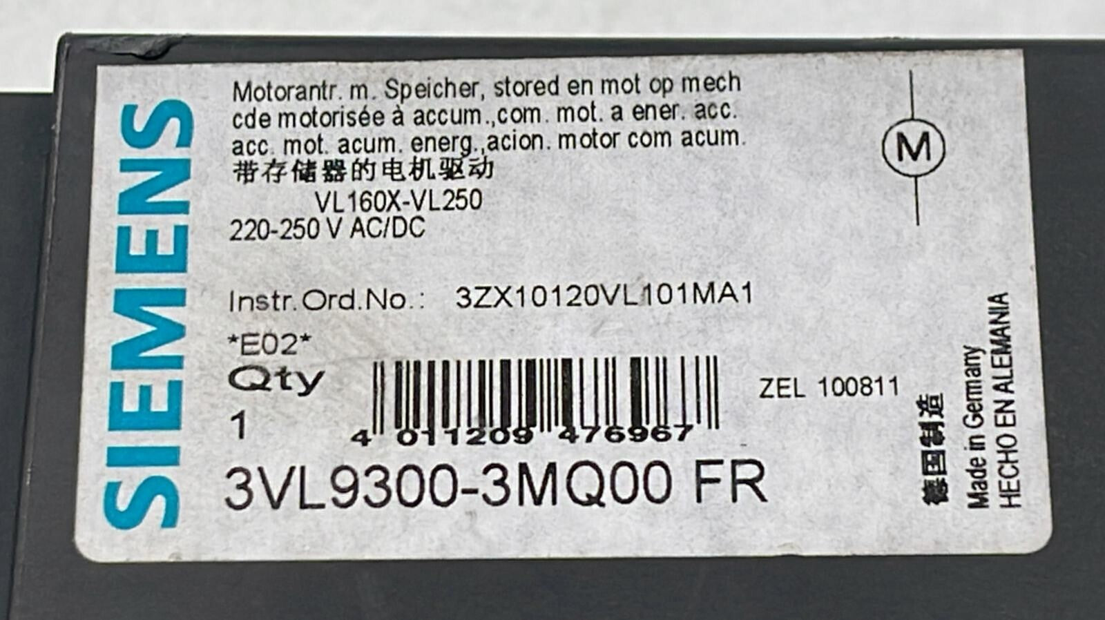 SIEMENS 3VL9300-3MQ00 FR Remote Operator Motor Drive Spring-Loaded Circuit Break