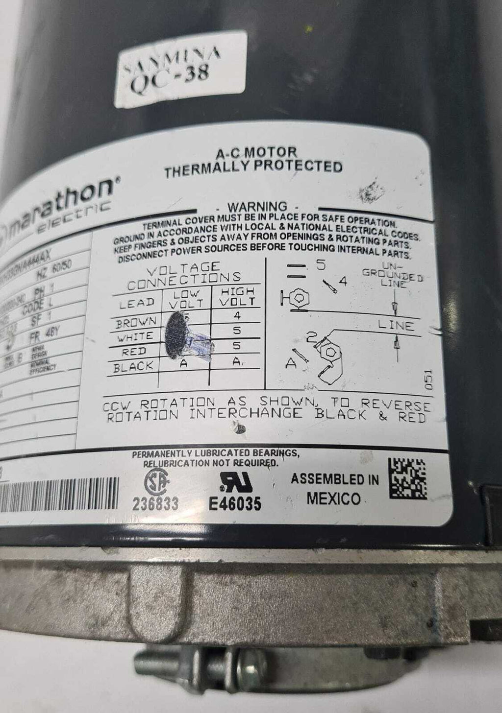 Marathon 5KH33GNA444AX 1/3 HP 1PH 6.4/3.2 AMPS AC Motor