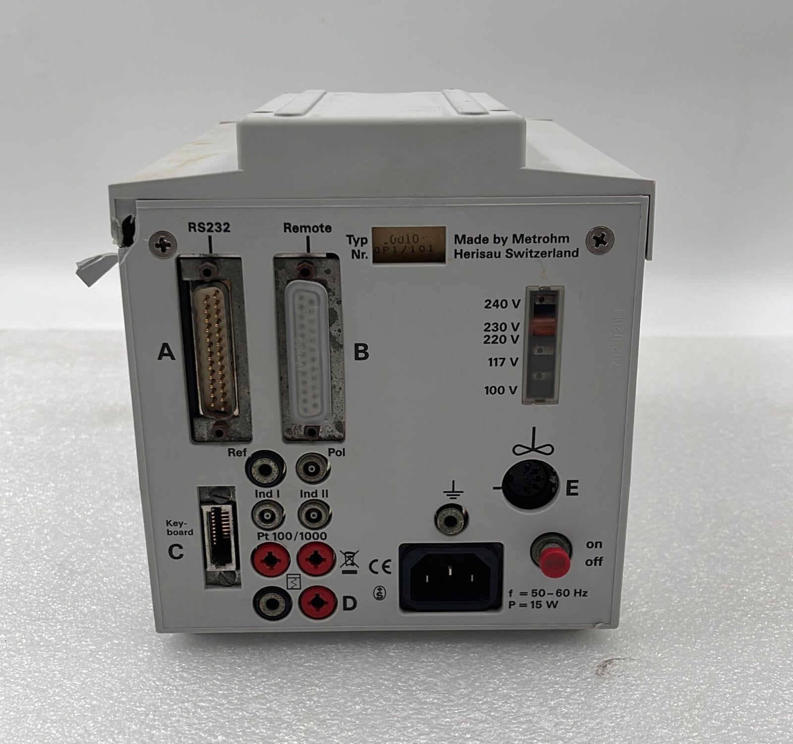 Metrohm titrator rear interface ports and RS232 connectors