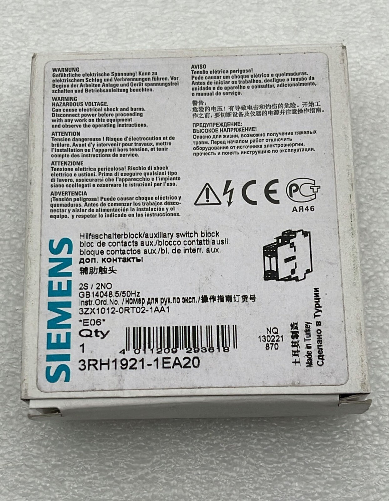 [LOT OF 6] Siemens 3RH1921-1EA20 Auxiliary switch block